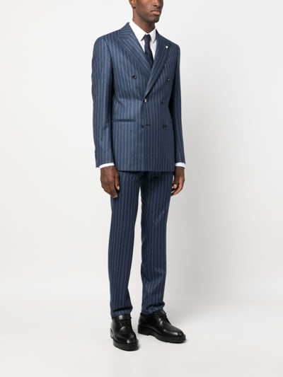 Shop Luigi Bianchi Mantova Pinstriped Double-breasted Suit In Blue