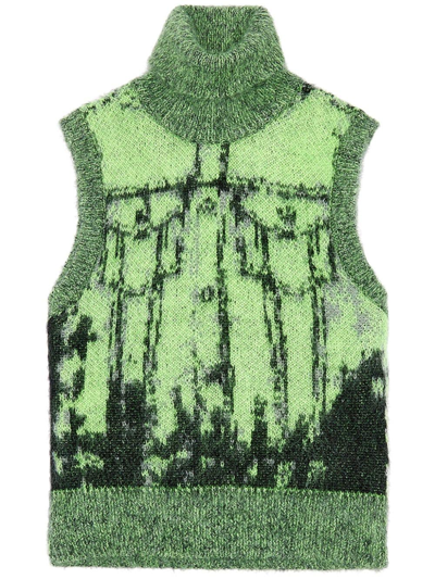 Shop Diesel M-sifnos Patterned Intarsia-knit Vest In Green