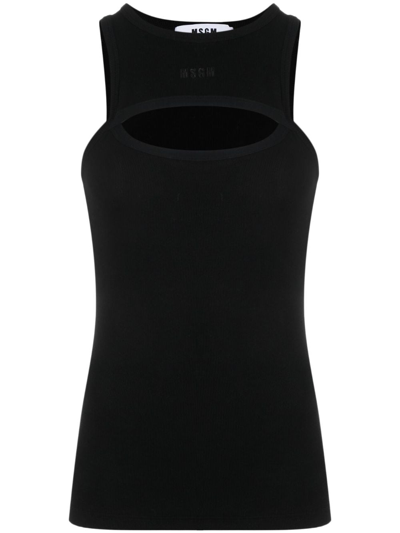 Shop Msgm Cut-out Fine-ribbed Tank Top In Black