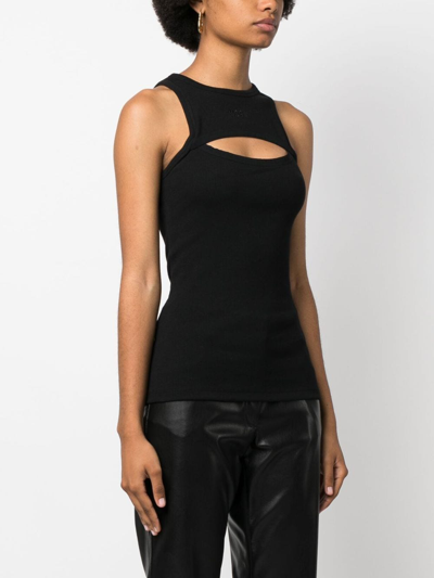 Shop Msgm Cut-out Fine-ribbed Tank Top In Black
