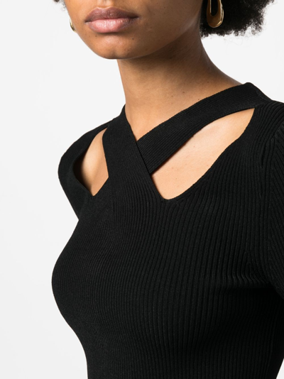 Shop Michael Michael Kors Crossover-strap Ribbed-knit Jumper In Black