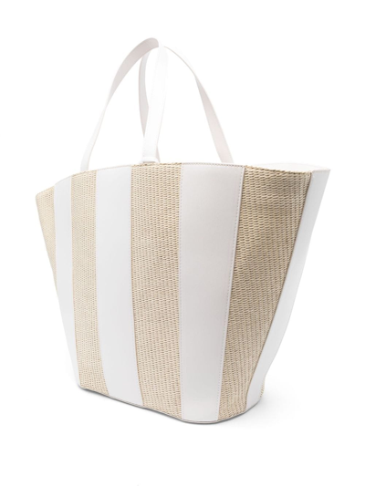 Shop Tommy Hilfiger Striped Woven Tote Bag In White