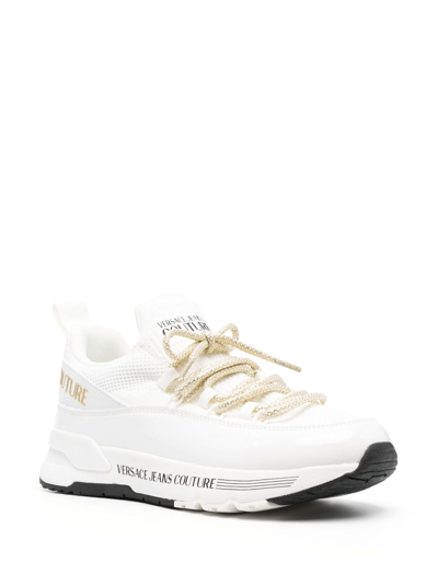 Shop Versace Jeans Couture Dynamic Logo-print Leather Sneakers In White