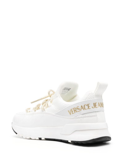 Shop Versace Jeans Couture Dynamic Logo-print Leather Sneakers In White