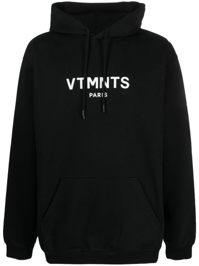 Shop Vtmnts Logo-print Drawstring Hoodie In Black