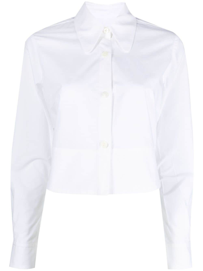 Shop Odeeh Cropped Cotton Shirt In White