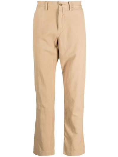 Shop Polo Ralph Lauren Straight-leg Linen-blend Trousers In Neutrals