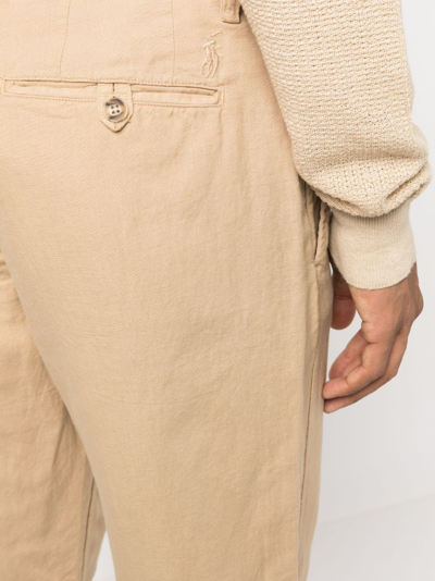 Shop Polo Ralph Lauren Straight-leg Linen-blend Trousers In Neutrals