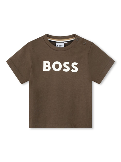 Shop Bosswear Logo-print Cotton T-shirt In Brown