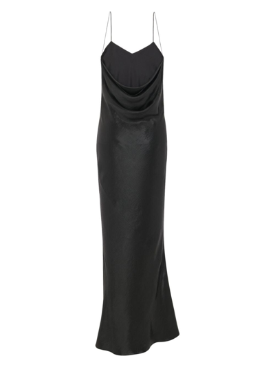 Shop Saint Laurent Cowl-effect Silk Slip Dress In Black
