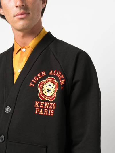 Shop Kenzo Tiger Academy Cotton Cardigan In Black
