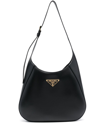 Shop Prada Triangle-logo Leather Shoulder Bag In Schwarz