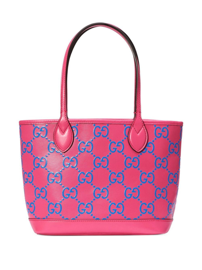 Shop Gucci Gg-embossed Leather Tote Bag In Pink