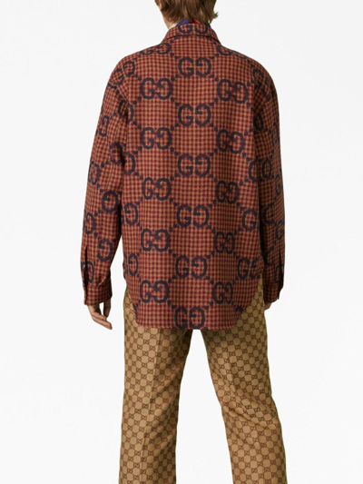 Shop Gucci Maxi Gg-print Wool Shirt In Braun