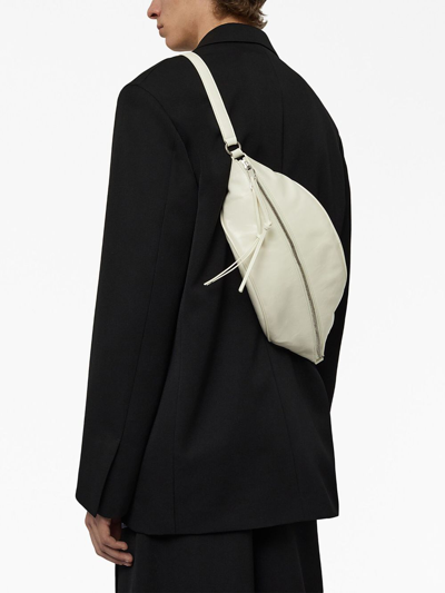 Jil Sander Logo-embossed Leather Shoulder Bag In Weiss