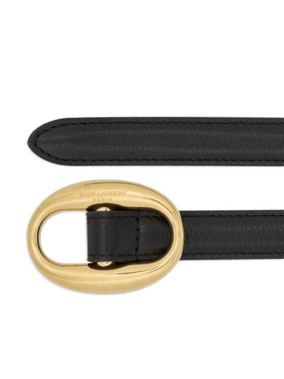 Shop Saint Laurent Oval-buckle Leather Belt In Schwarz