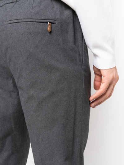 Shop Pt Torino Drawstring Cotton Tapered Trousers In Grau