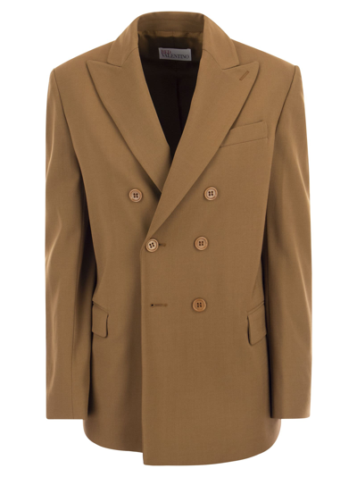 Shop Red Valentino Viscose And Wool Double-breasted Jacket In Tobacco