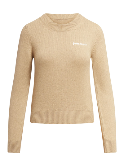 Shop Palm Angels Classic Logo Sweater In Camel Off White