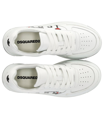 Shop Dsquared2 White Leather Sneakers In Bianco
