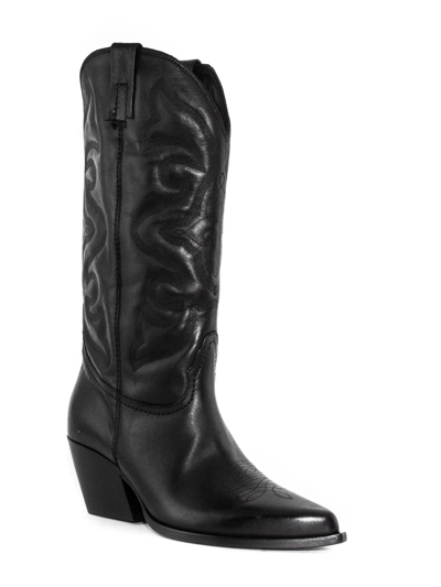 Shop Elena Iachi Black Leather Texan Boots In Nero