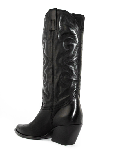 Shop Elena Iachi Black Leather Texan Boots In Nero