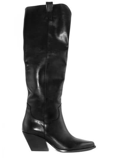 Shop Elena Iachi Black Leather Knee Boots In Nero