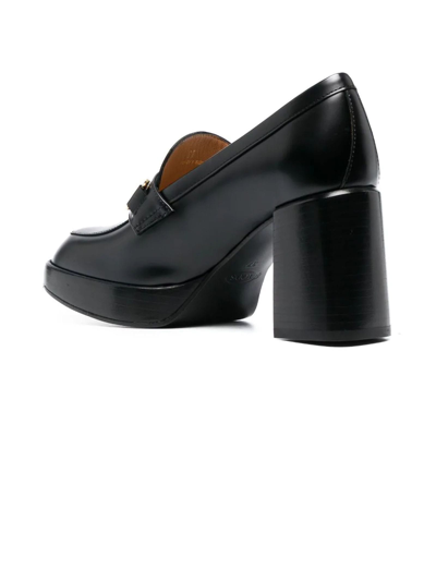 Shop Tod's Black Leather Heeled Loafers In Nero