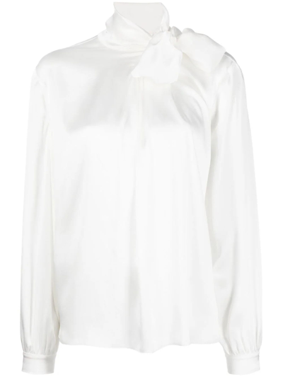 Shop Alberta Ferretti White Silk Blend Blouse In Bianco
