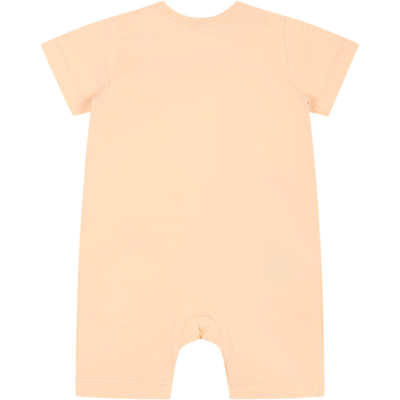 Shop Stella Mccartney Pink Romper For Baby Girl With Guitar And Logo