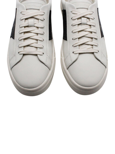 Shop Santoni Sneaker In Soft Calfskin With Side And Back Inserts In Contrasting Color With Logo Lettering. Closin In White
