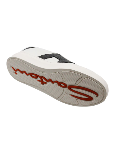 Shop Santoni Sneaker In Soft Calfskin With Side And Back Inserts In Contrasting Color With Logo Lettering. Closin In White