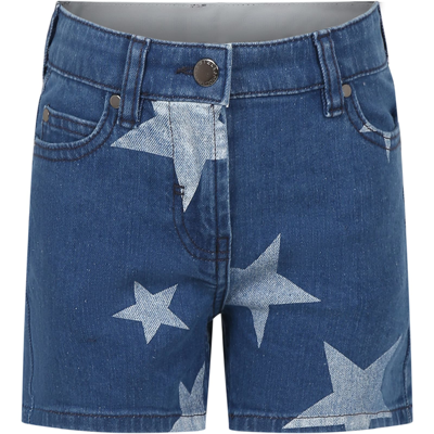 Shop Stella Mccartney Blue Shorts For Girl With Stars And Logo In Denim