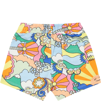 Shop Stella Mccartney Yellow Shorts For Baby Girl With Logo In Multicolor