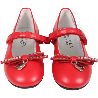 Monnalisa Red Ballet Flats For Girl With Bow In Red