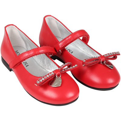 Monnalisa Red Ballet Flats For Girl With Bow In Red