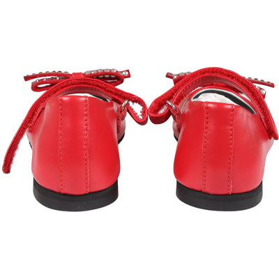 Monnalisa Red Ballet Flats For Girl With Bow In Red