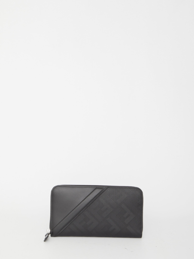 Shop Fendi Shadow Diagonal Zip Around Wallet In Black
