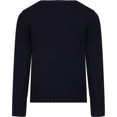 Shop Ralph Lauren Blue Sweater For Boy With Bear And Logo