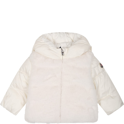 Shop Moncler White Natas Jacket For Baby Girl With Logo