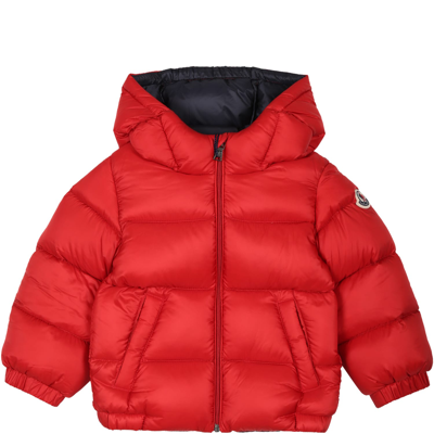 Shop Moncler Red New Macaire Down Jacket For Baby Boy With Logo
