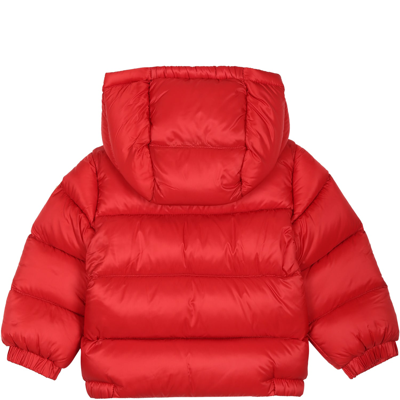 Shop Moncler Red New Macaire Down Jacket For Baby Boy With Logo