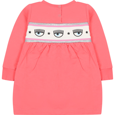 Shop Chiara Ferragni Pink Dress For Baby Girl With Flirting Eyes In Fuchsia