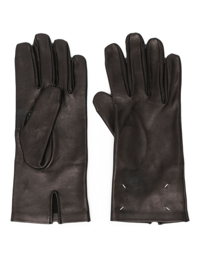 Shop Maison Margiela Black Four-stitch Leather Gloves
