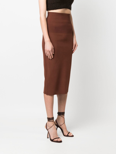 Shop Victoria Beckham Vb Body Fitted Midi Skirt In Brown