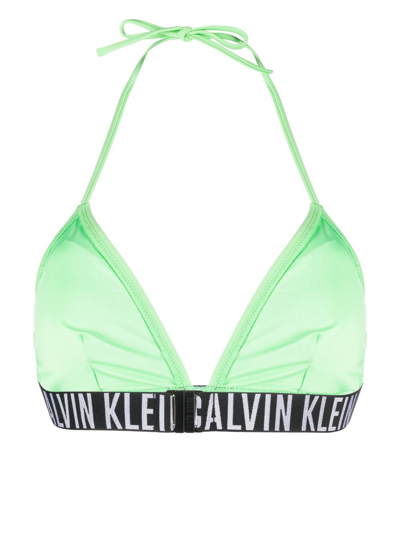 Shop Calvin Klein Logo-underband Triangle Bikini Top In Green