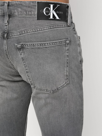Shop Calvin Klein Jeans Est.1978 Logo-patch Mid-rise Slim-fit Jeans In Grey