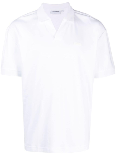Shop Calvin Klein Logo-patch Cotton Polo Shirt In White