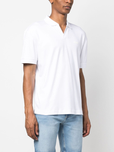 Shop Calvin Klein Logo-patch Cotton Polo Shirt In White