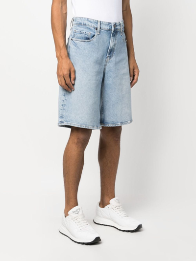 Shop Calvin Klein Logo-patch Mid-rise Denim Shorts In Blue